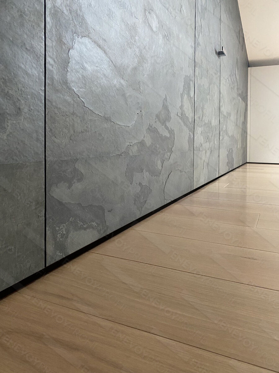 Теневой профиль тип 2, скрытая дверь и стена - отделка керамогранит